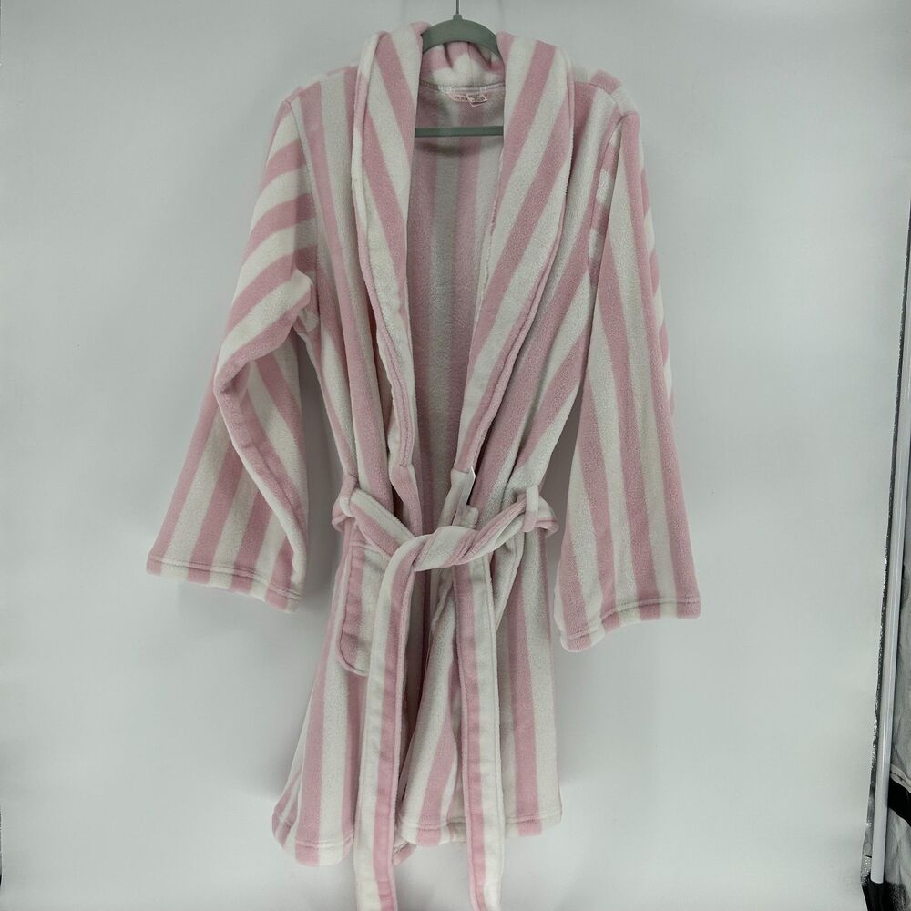 Victoria’s Secret Iconic Fall 2025 Womens XL Fleece Plush Robe Pink White Stripe
